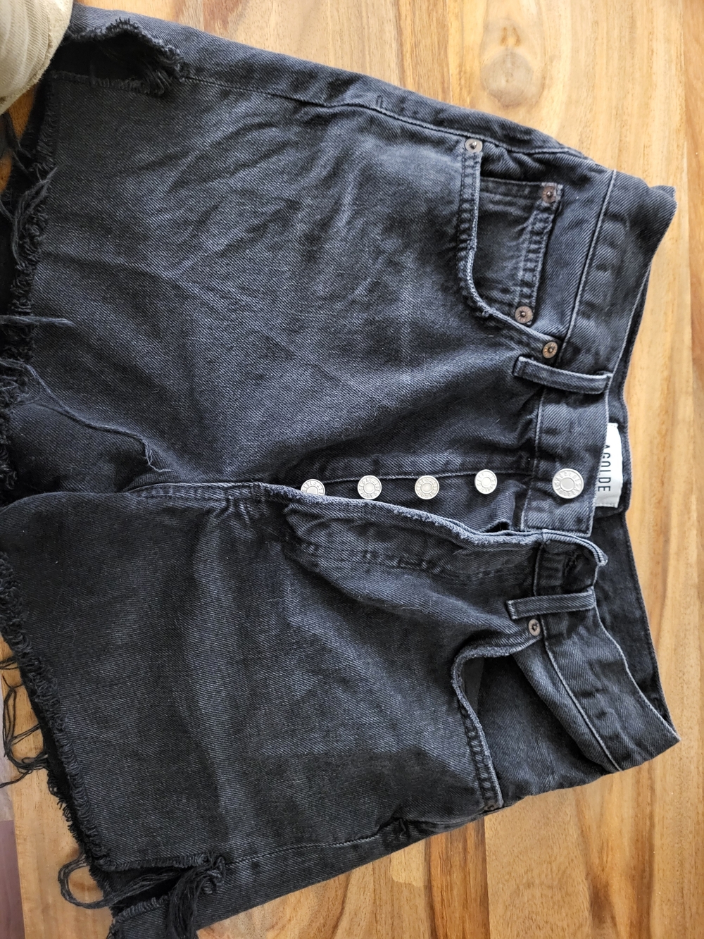 Agolde Black Washed Denim Shorts - Size 26 - Picture 2 of 3
